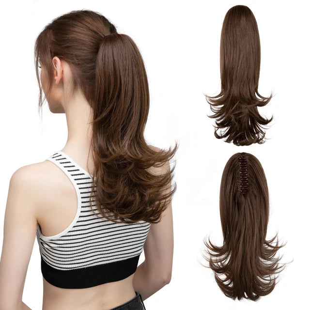 MONA PREMIUM QUALITY  Elegant Synthetic Claw Clip In Ponytail Hair Extensions 14 Inch Wavy Hairpiece Fake Blonde Black Hair False Pigtail With Elastic Band - MONA HAIR 