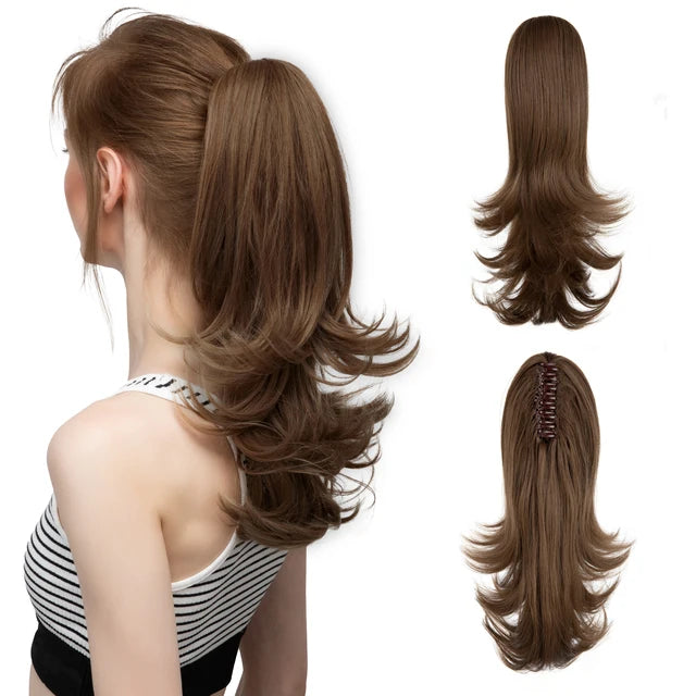 MONA PREMIUM QUALITY  Elegant Synthetic Claw Clip In Ponytail Hair Extensions 14 Inch Wavy Hairpiece Fake Blonde Black Hair False Pigtail With Elastic Band - MONA HAIR 