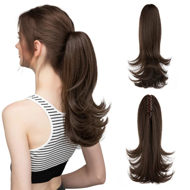 MONA PREMIUM QUALITY  Elegant Synthetic Claw Clip In Ponytail Hair Extensions 14 Inch Wavy Hairpiece Fake Blonde Black Hair False Pigtail With Elastic Band - MONA HAIR 