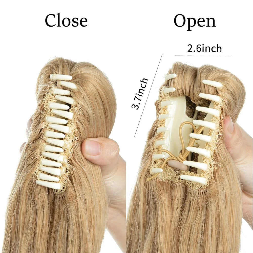 MONA PREMIUM QUALITY  Elegant Synthetic Claw Clip In Ponytail Hair Extensions 14 Inch Wavy Hairpiece Fake Blonde Black Hair False Pigtail With Elastic Band - MONA HAIR 