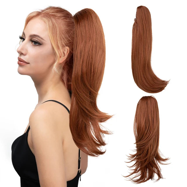 MONA PREMIUM QUALITY 
Synthetic Claw Clip In Ponytail Hair Extensions Hairpiece Long Silky Straight Fake Blonde Pigtail With Elastic Band Horse Tail - MONA HAIR 