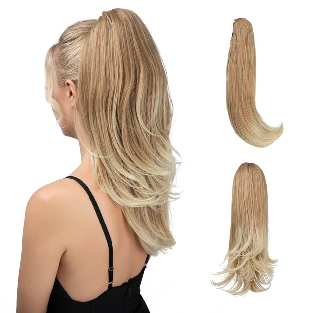 MONA PREMIUM QUALITY 
Synthetic Claw Clip In Ponytail Hair Extensions Hairpiece Long Silky Straight Fake Blonde Pigtail With Elastic Band Horse Tail - MONA HAIR 