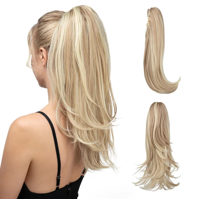 MONA PREMIUM QUALITY 
Synthetic Claw Clip In Ponytail Hair Extensions Hairpiece Long Silky Straight Fake Blonde Pigtail With Elastic Band Horse Tail - MONA HAIR 