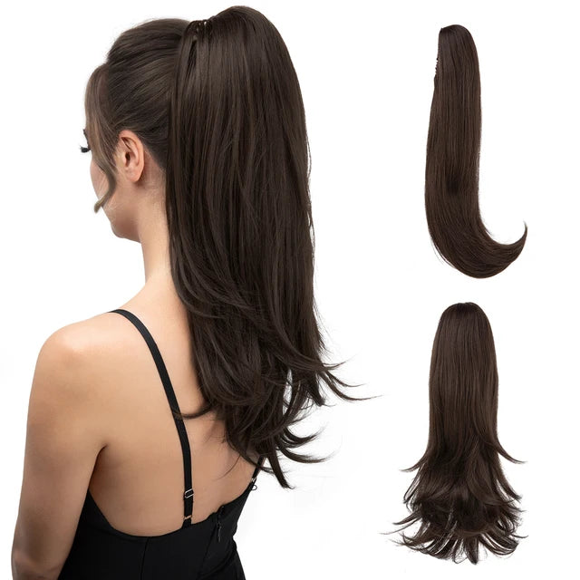 MONA PREMIUM QUALITY 
Synthetic Claw Clip In Ponytail Hair Extensions Hairpiece Long Silky Straight Fake Blonde Pigtail With Elastic Band Horse Tail - MONA HAIR 