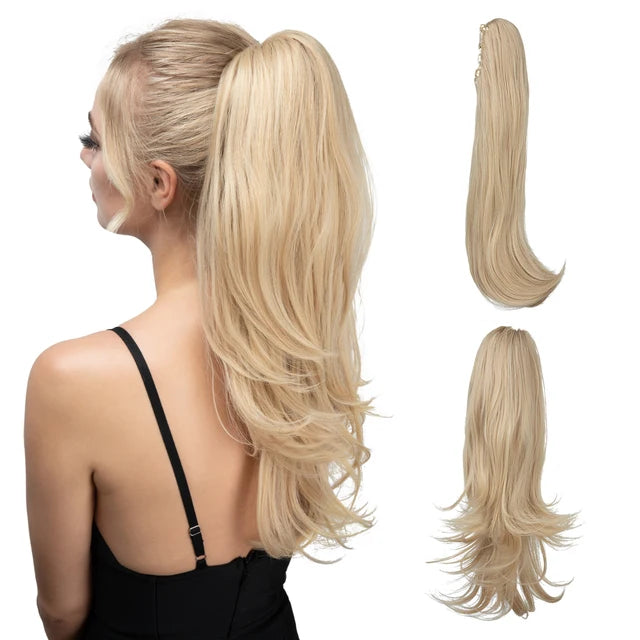 MONA PREMIUM QUALITY 
Synthetic Claw Clip In Ponytail Hair Extensions Hairpiece Long Silky Straight Fake Blonde Pigtail With Elastic Band Horse Tail - MONA HAIR 