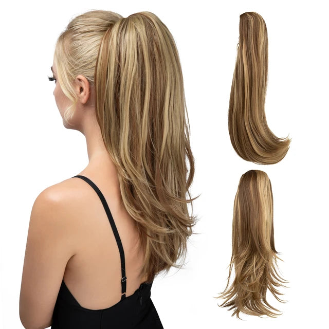 MONA PREMIUM QUALITY 
Synthetic Claw Clip In Ponytail Hair Extensions Hairpiece Long Silky Straight Fake Blonde Pigtail With Elastic Band Horse Tail - MONA HAIR 