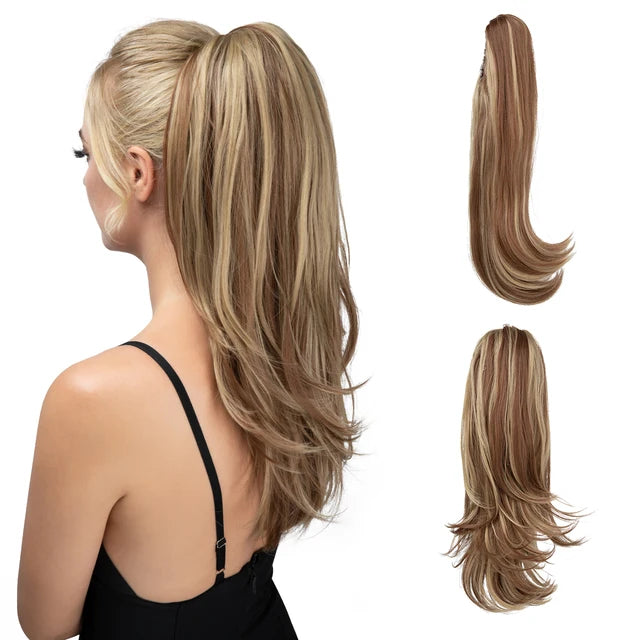 MONA PREMIUM QUALITY 
Synthetic Claw Clip In Ponytail Hair Extensions Hairpiece Long Silky Straight Fake Blonde Pigtail With Elastic Band Horse Tail - MONA HAIR 