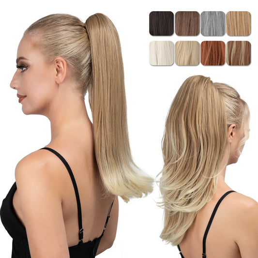 MONA PREMIUM QUALITY 
Synthetic Claw Clip In Ponytail Hair Extensions Hairpiece Long Silky Straight Fake Blonde Pigtail With Elastic Band Horse Tail - MONA HAIR 