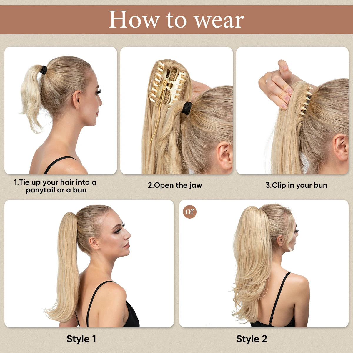 MONA PREMIUM QUALITY 
Synthetic Claw Clip In Ponytail Hair Extensions Hairpiece Long Silky Straight Fake Blonde Pigtail With Elastic Band Horse Tail - MONA HAIR 
