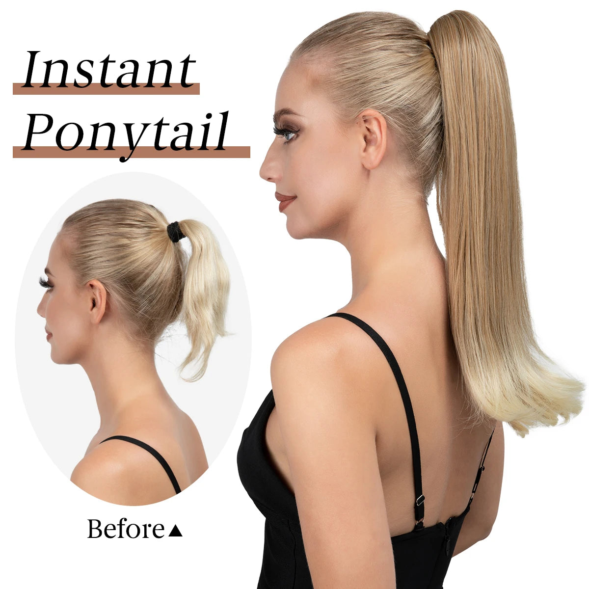 MONA PREMIUM QUALITY 
Synthetic Claw Clip In Ponytail Hair Extensions Hairpiece Long Silky Straight Fake Blonde Pigtail With Elastic Band Horse Tail - MONA HAIR 