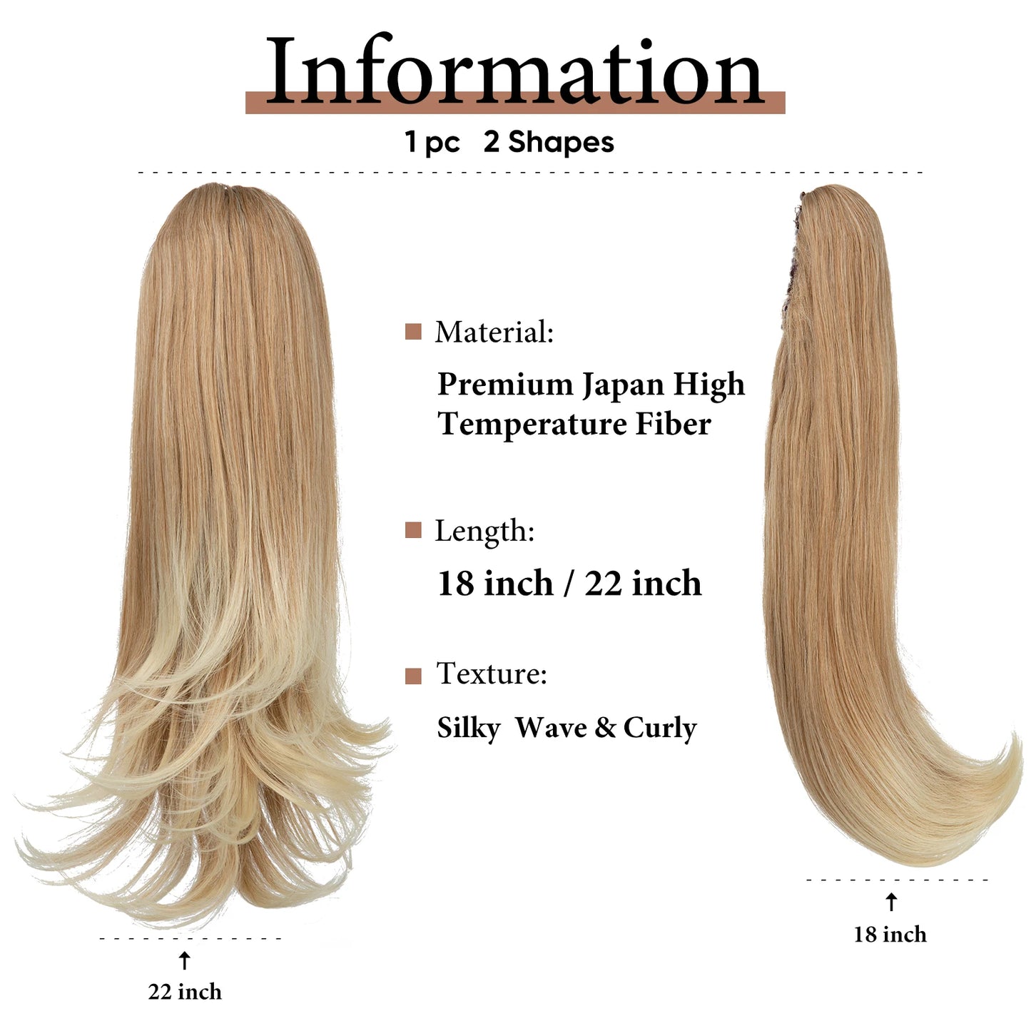 MONA PREMIUM QUALITY 
Synthetic Claw Clip In Ponytail Hair Extensions Hairpiece Long Silky Straight Fake Blonde Pigtail With Elastic Band Horse Tail - MONA HAIR 