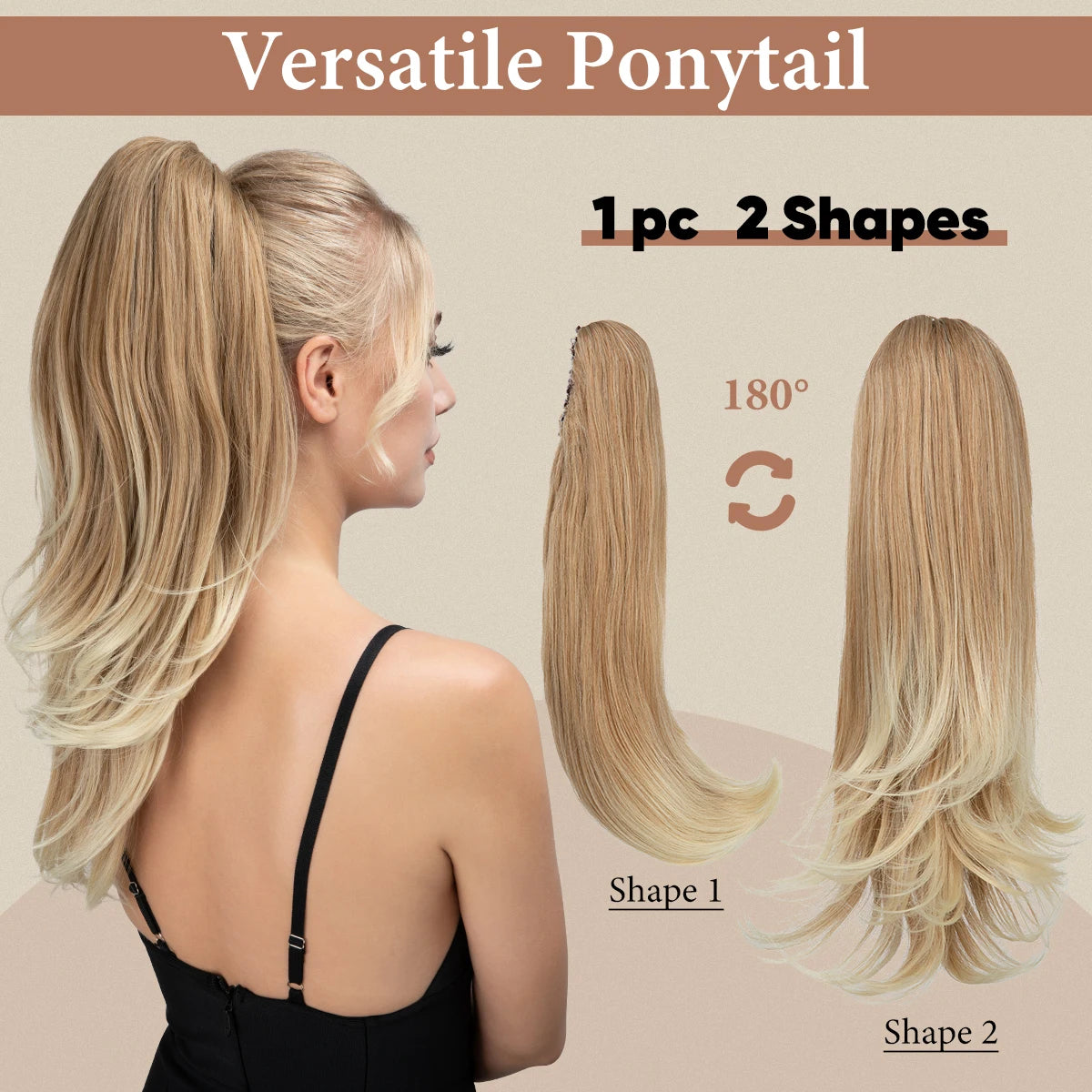 MONA PREMIUM QUALITY 
Synthetic Claw Clip In Ponytail Hair Extensions Hairpiece Long Silky Straight Fake Blonde Pigtail With Elastic Band Horse Tail - MONA HAIR 