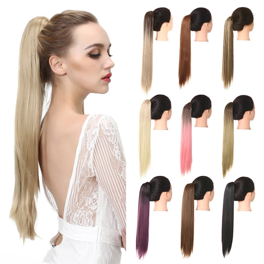 Synthetic Claw in Ponytail Hairpiece Fake Hair Extension 18"22"26" Woman Overhead Tail Straight False Pigtail Blonde Clips Tail - MONA HAIR 