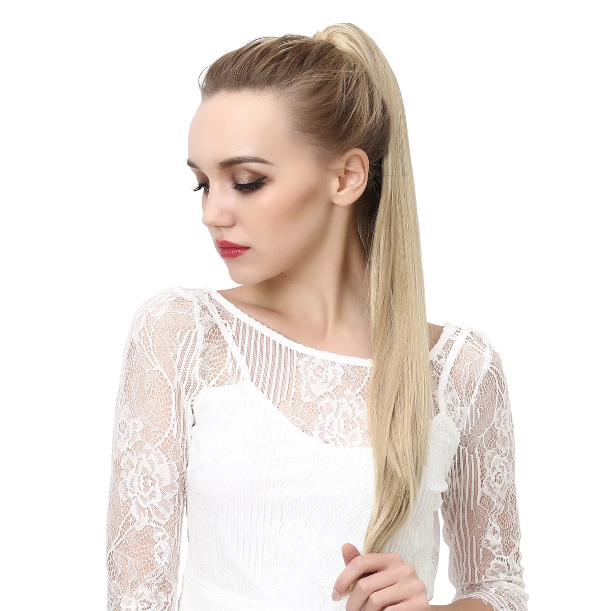 Synthetic Claw in Ponytail Hairpiece Fake Hair Extension 18"22"26" Woman Overhead Tail Straight False Pigtail Blonde Clips Tail - MONA HAIR 