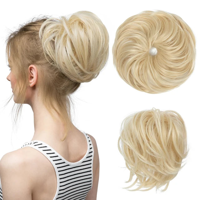 Synthetic Elastic Messy Bun Fake Hair Chignon Curly Scrunchie Updo Donut Hairpieces Bands Bundle Tail Blonde Hair For Women - MONA HAIR 