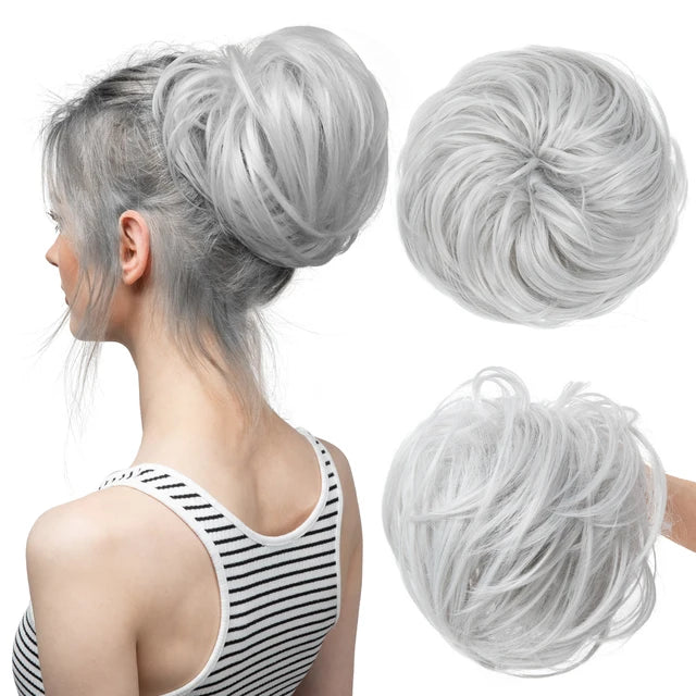 Synthetic Elastic Messy Bun Fake Hair Chignon Curly Scrunchie Updo Donut Hairpieces Bands Bundle Tail Blonde Hair For Women - MONA HAIR 