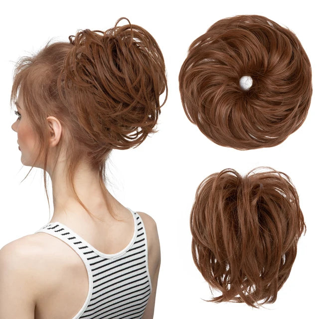 Synthetic Elastic Messy Bun Fake Hair Chignon Curly Scrunchie Updo Donut Hairpieces Bands Bundle Tail Blonde Hair For Women - MONA HAIR 