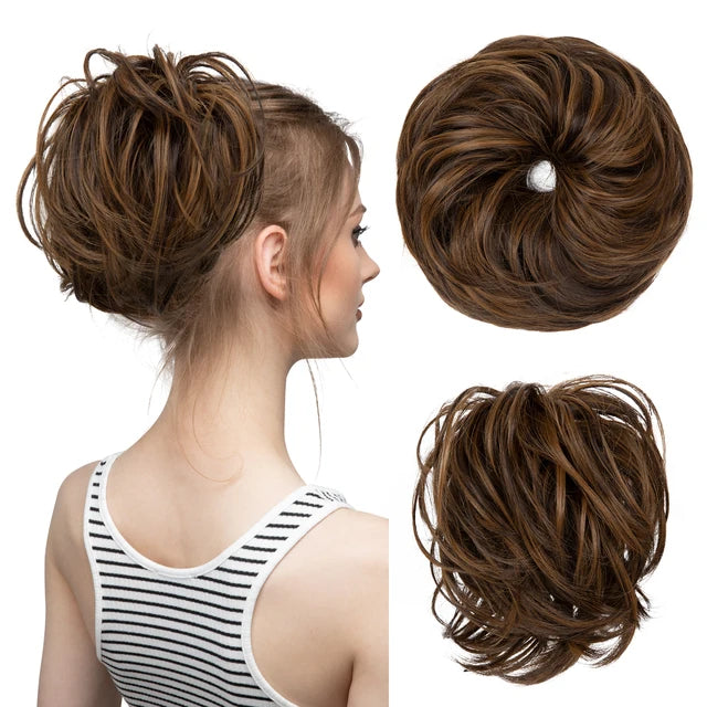 Synthetic Elastic Messy Bun Fake Hair Chignon Curly Scrunchie Updo Donut Hairpieces Bands Bundle Tail Blonde Hair For Women - MONA HAIR 