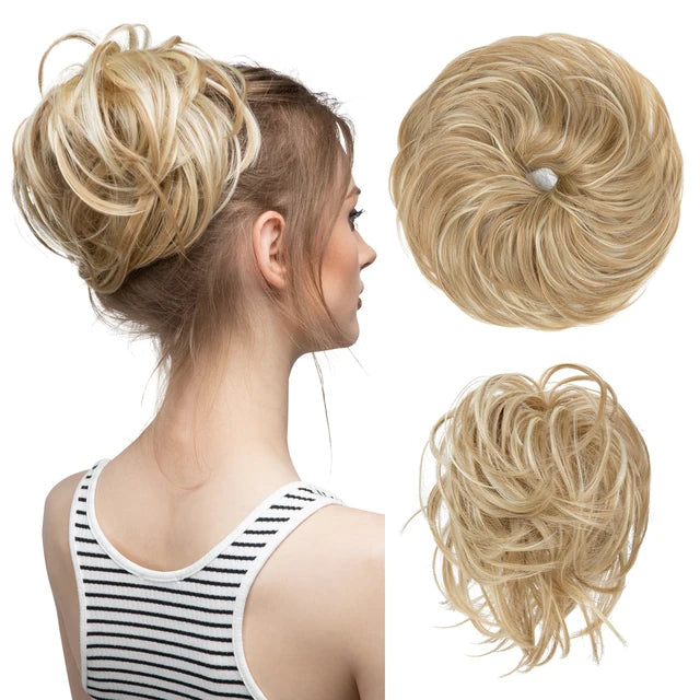 Synthetic Elastic Messy Bun Fake Hair Chignon Curly Scrunchie Updo Donut Hairpieces Bands Bundle Tail Blonde Hair For Women - MONA HAIR 