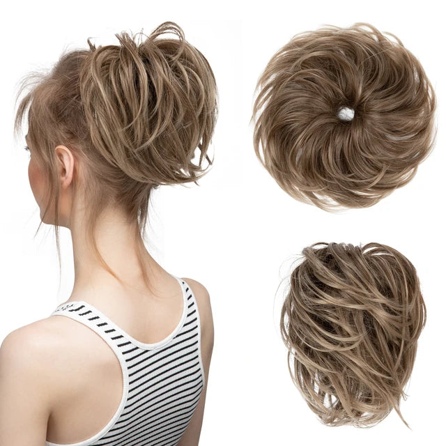 Synthetic Elastic Messy Bun Fake Hair Chignon Curly Scrunchie Updo Donut Hairpieces Bands Bundle Tail Blonde Hair For Women - MONA HAIR 