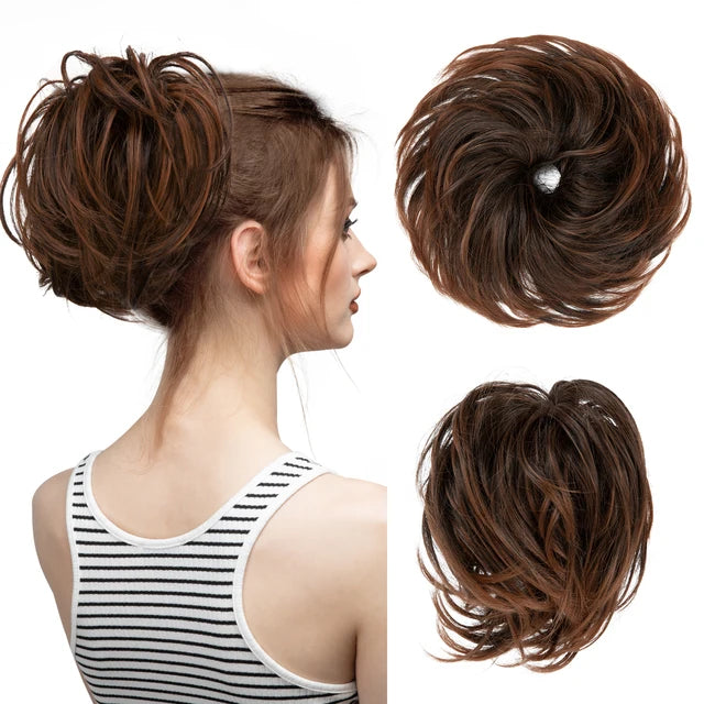 Synthetic Elastic Messy Bun Fake Hair Chignon Curly Scrunchie Updo Donut Hairpieces Bands Bundle Tail Blonde Hair For Women - MONA HAIR 