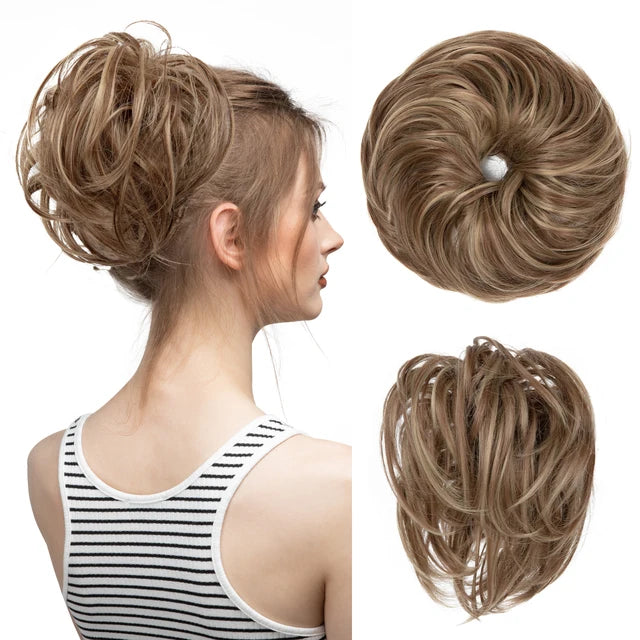 Synthetic Elastic Messy Bun Fake Hair Chignon Curly Scrunchie Updo Donut Hairpieces Bands Bundle Tail Blonde Hair For Women - MONA HAIR 