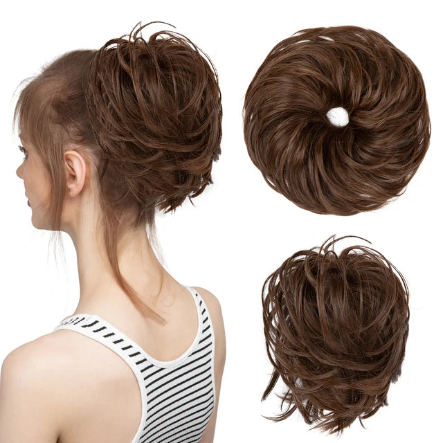 Synthetic Elastic Messy Bun Fake Hair Chignon Curly Scrunchie Updo Donut Hairpieces Bands Bundle Tail Blonde Hair For Women - MONA HAIR 