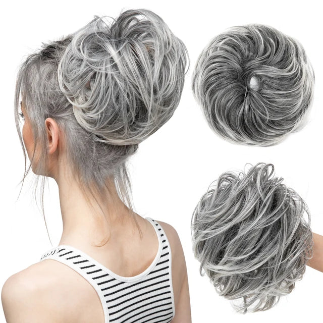 Synthetic Elastic Messy Bun Fake Hair Chignon Curly Scrunchie Updo Donut Hairpieces Bands Bundle Tail Blonde Hair For Women - MONA HAIR 