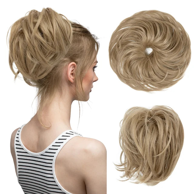 Synthetic Elastic Messy Bun Fake Hair Chignon Curly Scrunchie Updo Donut Hairpieces Bands Bundle Tail Blonde Hair For Women - MONA HAIR 