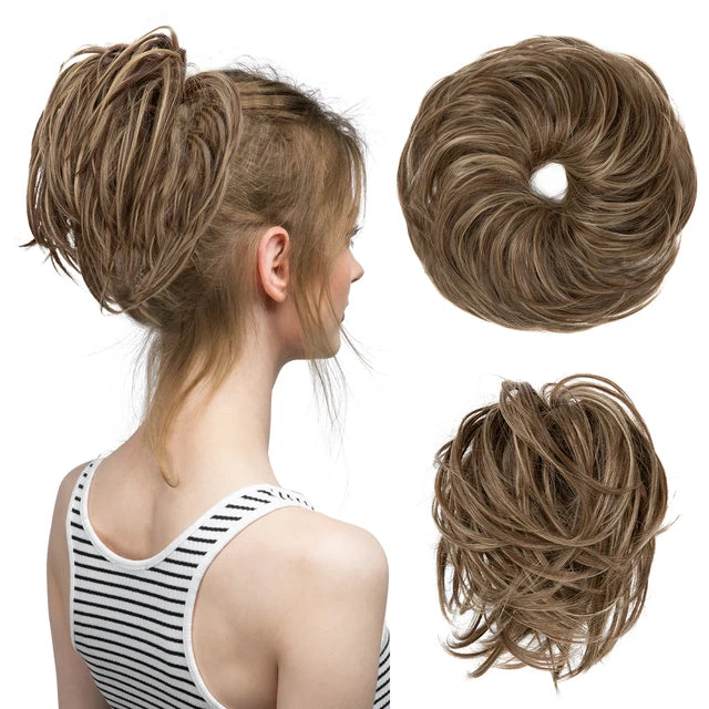 Synthetic Elastic Messy Bun Fake Hair Chignon Curly Scrunchie Updo Donut Hairpieces Bands Bundle Tail Blonde Hair For Women - MONA HAIR 