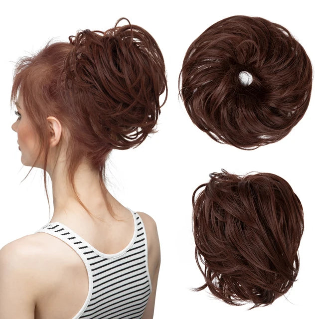 Synthetic Elastic Messy Bun Fake Hair Chignon Curly Scrunchie Updo Donut Hairpieces Bands Bundle Tail Blonde Hair For Women - MONA HAIR 