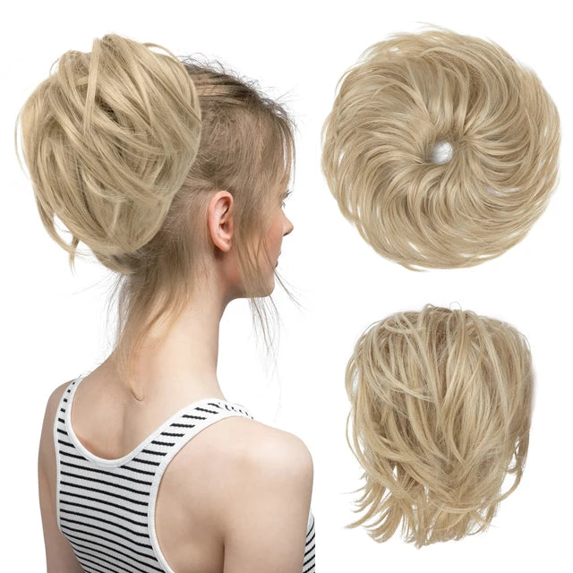 Synthetic Elastic Messy Bun Fake Hair Chignon Curly Scrunchie Updo Donut Hairpieces Bands Bundle Tail Blonde Hair For Women - MONA HAIR 