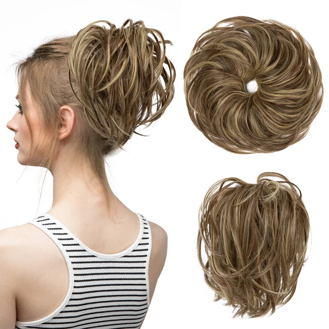 Synthetic Elastic Messy Bun Fake Hair Chignon Curly Scrunchie Updo Donut Hairpieces Bands Bundle Tail Blonde Hair For Women - MONA HAIR 