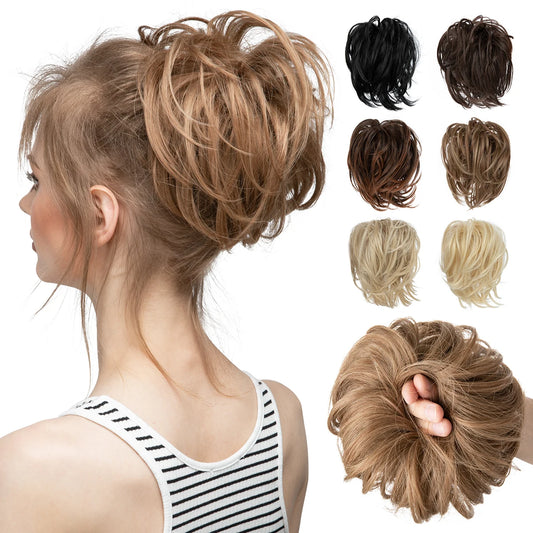 Synthetic Elastic Messy Bun Fake Hair Chignon Curly Scrunchie Updo Donut Hairpieces Bands Bundle Tail Blonde Hair For Women - MONA HAIR 