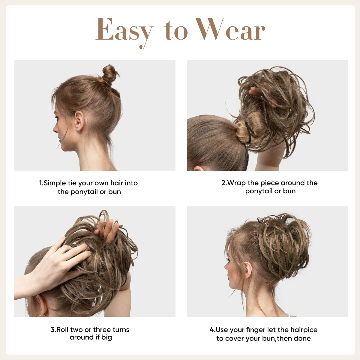 Synthetic Elastic Messy Bun Fake Hair Chignon Curly Scrunchie Updo Donut Hairpieces Bands Bundle Tail Blonde Hair For Women - MONA HAIR 