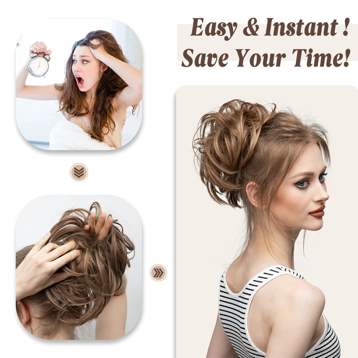 Synthetic Elastic Messy Bun Fake Hair Chignon Curly Scrunchie Updo Donut Hairpieces Bands Bundle Tail Blonde Hair For Women - MONA HAIR 