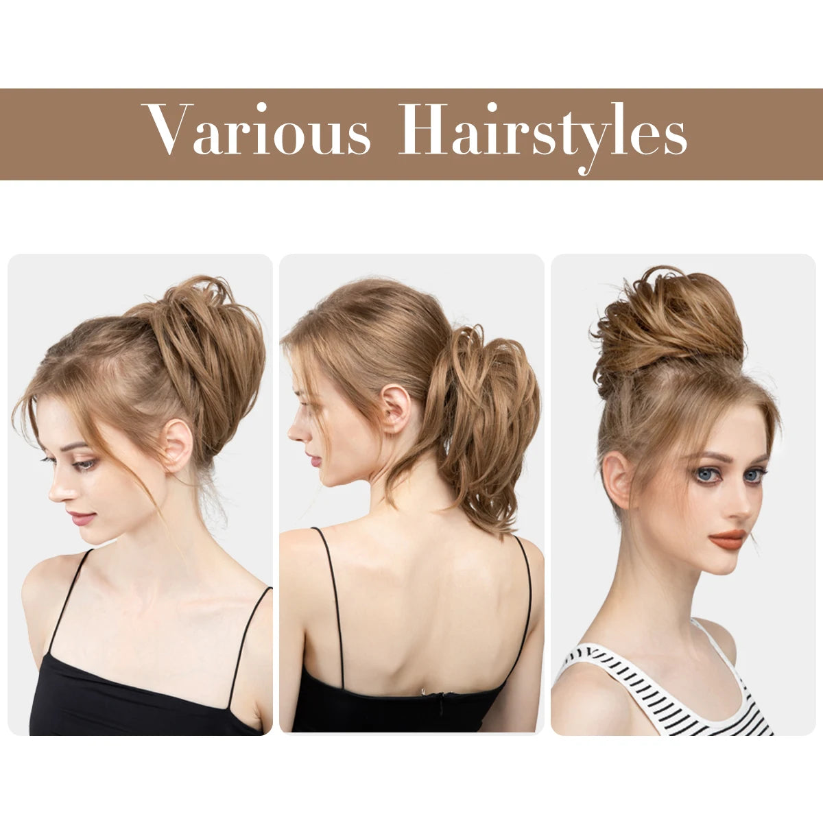 Synthetic Elastic Messy Bun Fake Hair Chignon Curly Scrunchie Updo Donut Hairpieces Bands Bundle Tail Blonde Hair For Women - MONA HAIR 