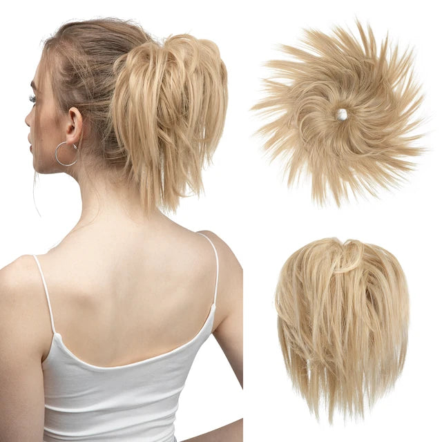 MONA Fake Hair Messy Bun Chignon Elastic Flexible Band Scrunchy Scrunchie Curly Hairpiece Synthetic Extension - MONA HAIR 
