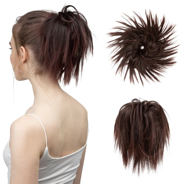 MONA Fake Hair Messy Bun Chignon Elastic Flexible Band Scrunchy Scrunchie Curly Hairpiece Synthetic Extension - MONA HAIR 