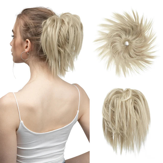 MONA Fake Hair Messy Bun Chignon Elastic Flexible Band Scrunchy Scrunchie Curly Hairpiece Synthetic Extension - MONA HAIR 