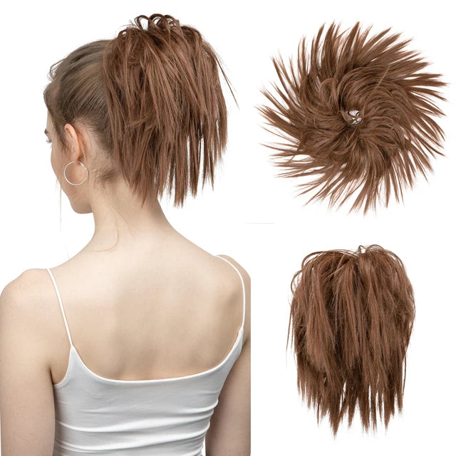 MONA Fake Hair Messy Bun Chignon Elastic Flexible Band Scrunchy Scrunchie Curly Hairpiece Synthetic Extension - MONA HAIR 