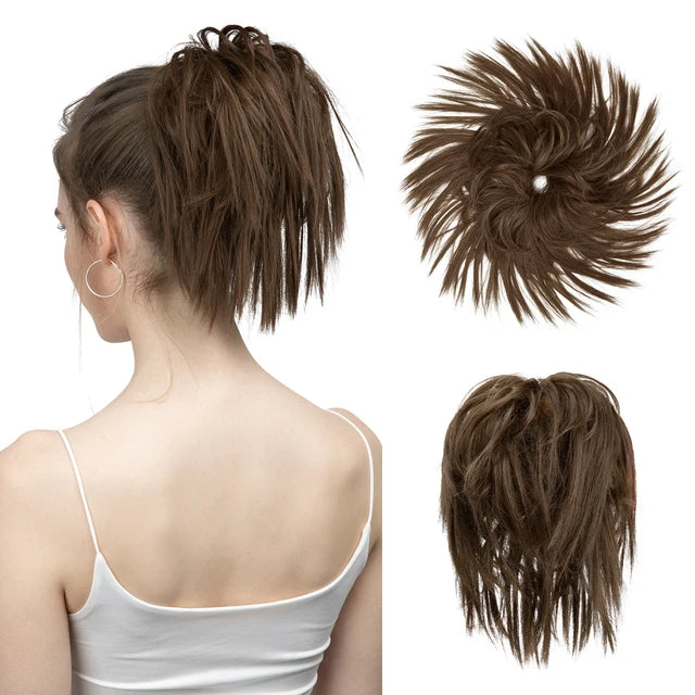 MONA Fake Hair Messy Bun Chignon Elastic Flexible Band Scrunchy Scrunchie Curly Hairpiece Synthetic Extension - MONA HAIR 