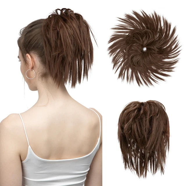 MONA Fake Hair Messy Bun Chignon Elastic Flexible Band Scrunchy Scrunchie Curly Hairpiece Synthetic Extension - MONA HAIR 