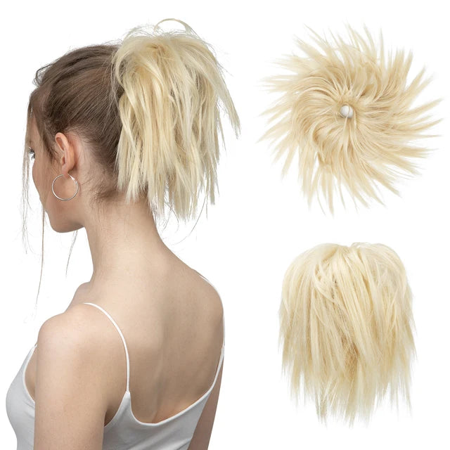 MONA Fake Hair Messy Bun Chignon Elastic Flexible Band Scrunchy Scrunchie Curly Hairpiece Synthetic Extension - MONA HAIR 