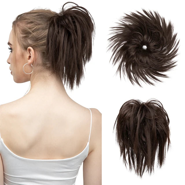 MONA Fake Hair Messy Bun Chignon Elastic Flexible Band Scrunchy Scrunchie Curly Hairpiece Synthetic Extension - MONA HAIR 
