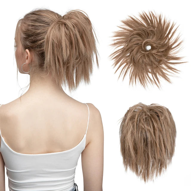 MONA Fake Hair Messy Bun Chignon Elastic Flexible Band Scrunchy Scrunchie Curly Hairpiece Synthetic Extension - MONA HAIR 