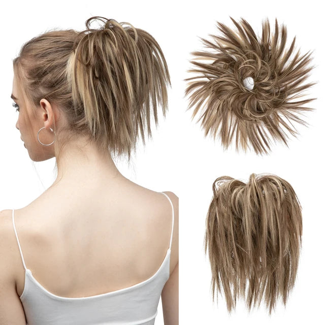 MONA Fake Hair Messy Bun Chignon Elastic Flexible Band Scrunchy Scrunchie Curly Hairpiece Synthetic Extension - MONA HAIR 