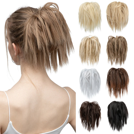 Synthetic Messy Bun Fake Hair Curly Donut Scrunchie Chignon Updo Hairpieces  Bands Bundle Tail Elastic Blonde Hair For Women - MONA HAIR 