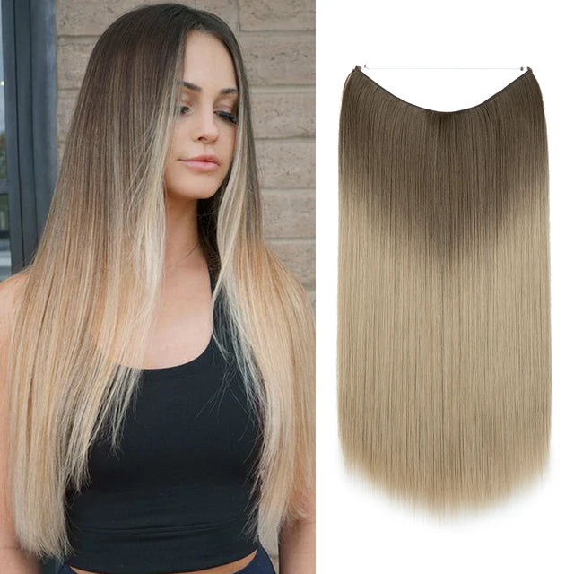 MONA PREMIUM QUALITY No Clip Hair Extension Ombre high quality synthetics  Long Short Straight Hairpiece Blonde For Women - MONA HAIR 