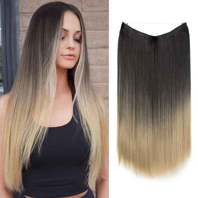 MONA PREMIUM QUALITY No Clip Hair Extension Ombre high quality synthetics  Long Short Straight Hairpiece Blonde For Women - MONA HAIR 